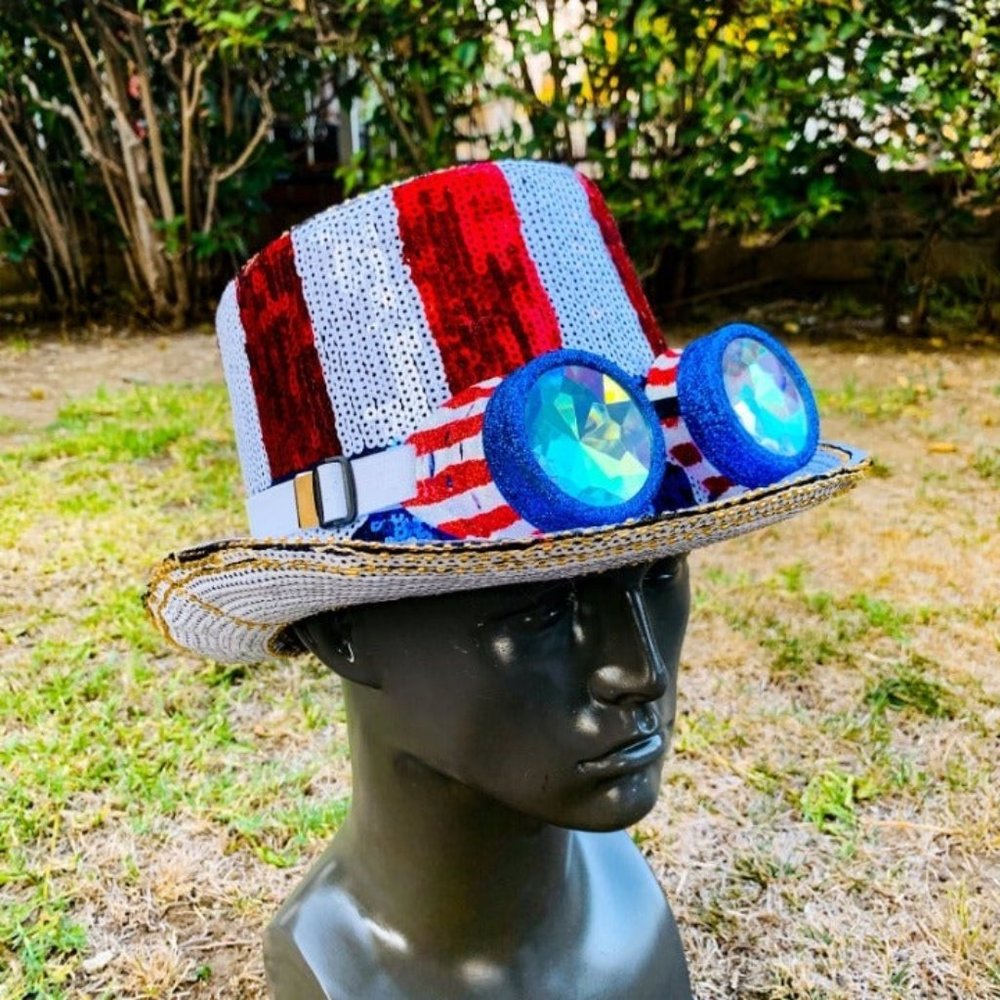 USA Uncle Sam Top Hat with 3D Goggles Steampunk